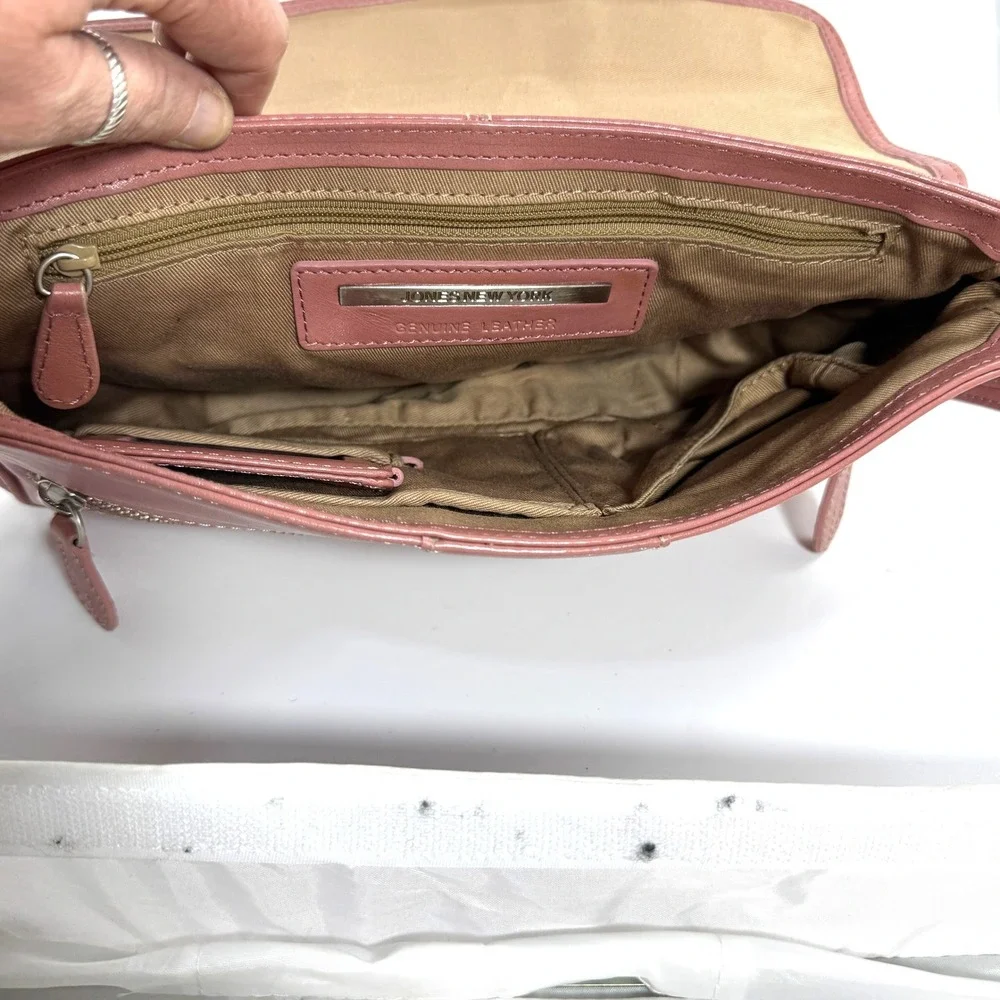 Jones New York Dusty Rose Pink Leather Shoulder Bag Buckle Baguette Purse - Picture 9 of 11
